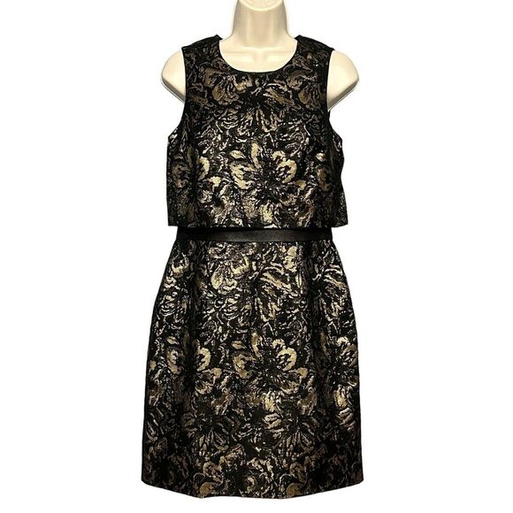 Cynthia Steffe Womens Dress 4 Black Gold Metallic Floral Sleeveless Event Fairy - Picture 1 of 14